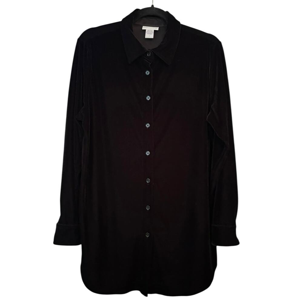 Soft Surroundings Black Velvet Blouse Long Sleeve M WhimsyGoth Steampunk Holiday